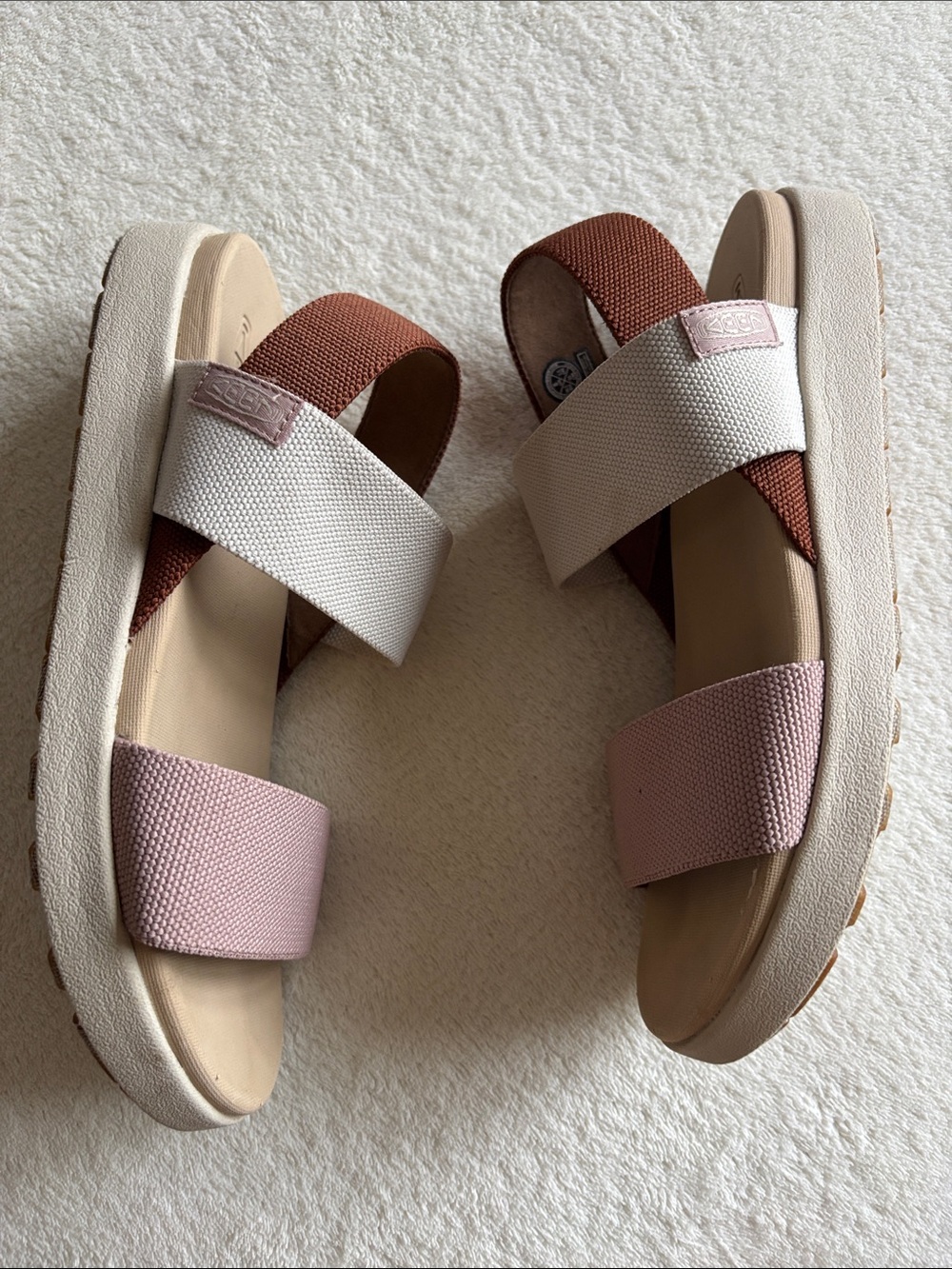 Keen Elle Backstrap Natural Hemp Plaza Taupe 8 Cream Platform Sandal Wedge - Picture 5 of 8